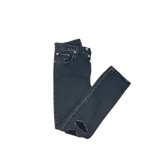 Levi's 501 Skinny Jeans 26x30 Washed Black Distressed - Picture 6 of 9